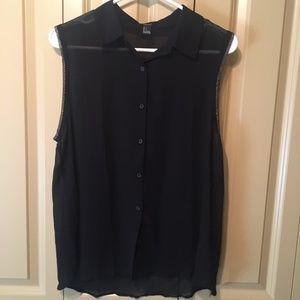 Sheer Sleeveless Botton down black shirt